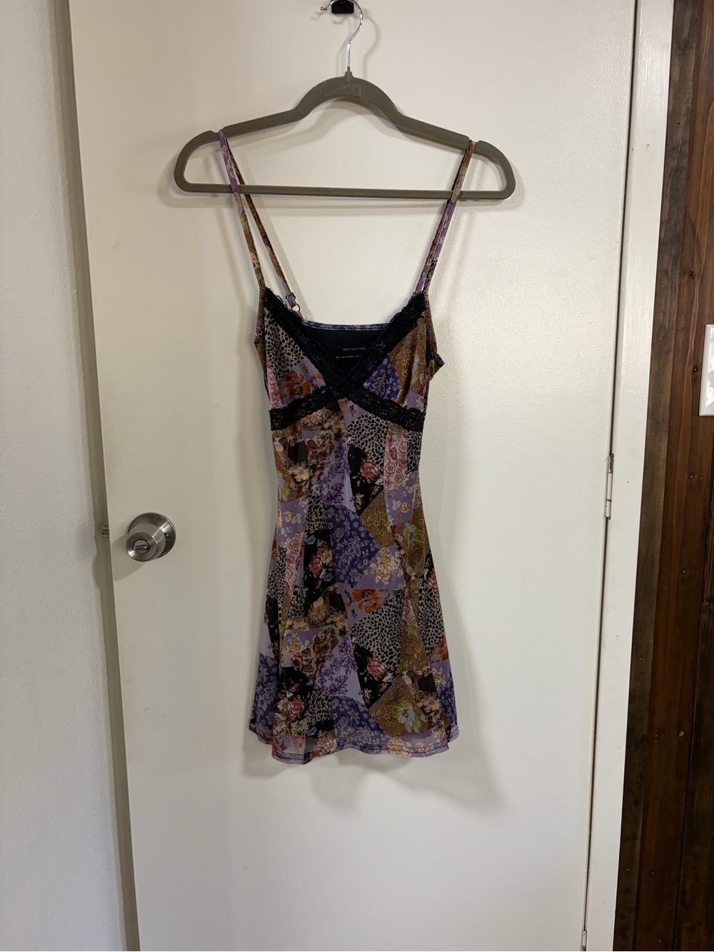 Urban Outfitters Purple and Black Floral Patchwork Slip Dress